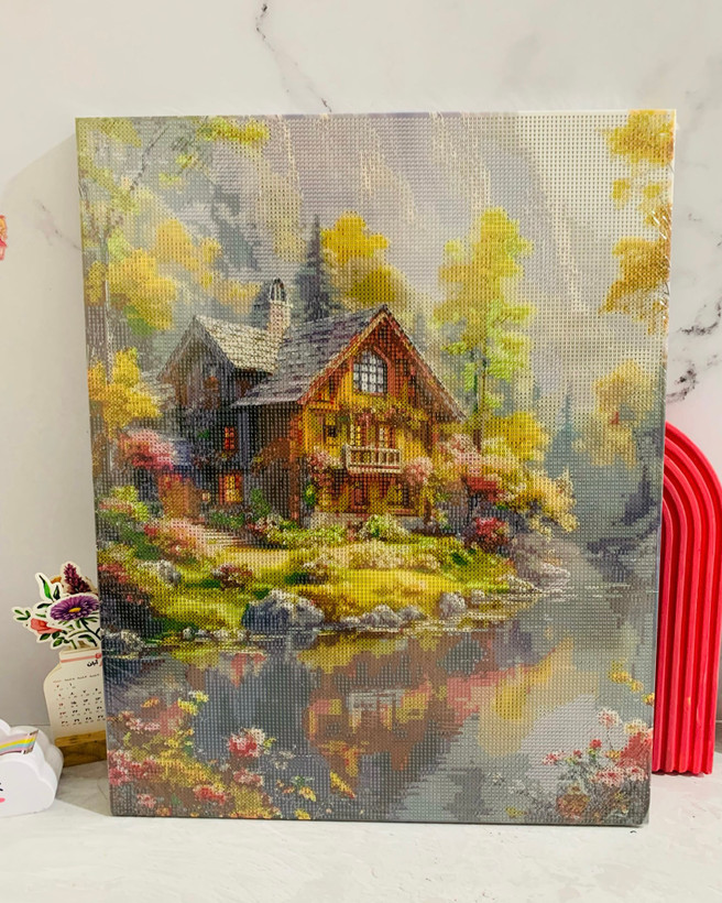 تابلو الماسی کلبه و منظره رودخانه